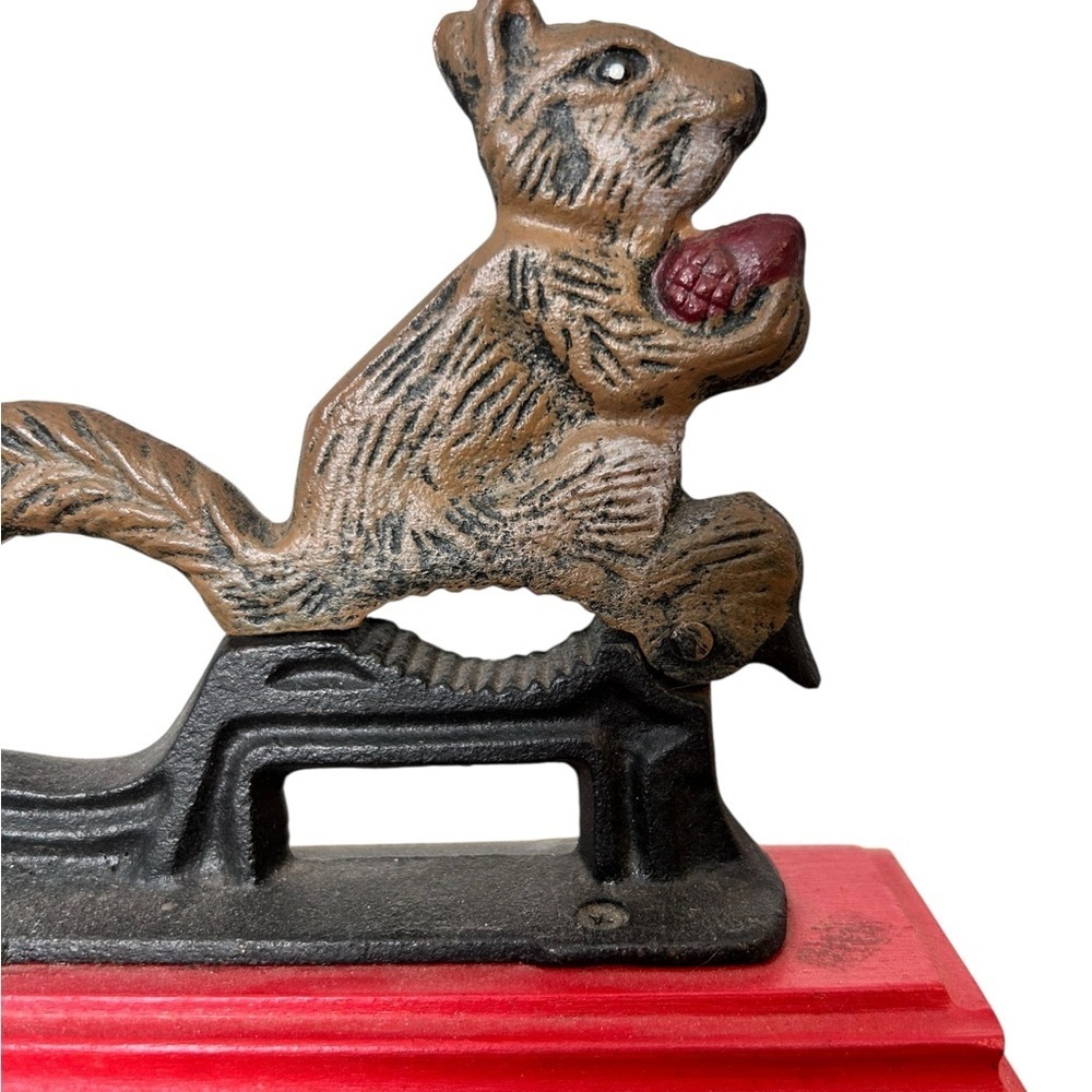 Vintage cast iron squirrel nutcracker on wood base, Whimsical Rustic Charm - Picture 3 of 8
